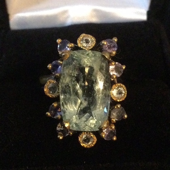 Rare Genuine 16mm by 10mm Aquamarine, Tanzanite & Topaz Ring - Picture 3 of 14